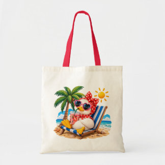 Cute Duck Girl on Beach Vacation Summer Illustrati Tygkasse