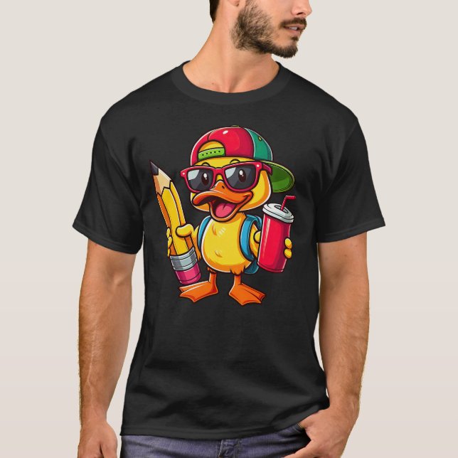 Cute Duck Lover Pencil Back to School Kids Boys Gi T Shirt (Framsida)