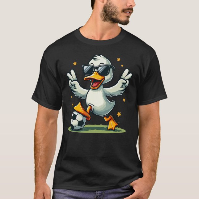 Cute Duck Soccer Funny Duck Playing Soccer T Shirt (Framsida)