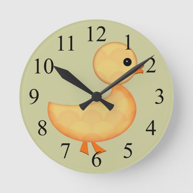 Cute Ducking Wall Clock-För barn Rund Klocka (Framsida)