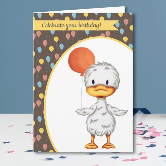 Cute Duckling Balloon Barns födelsedag Kort (Skapare uppladdad)