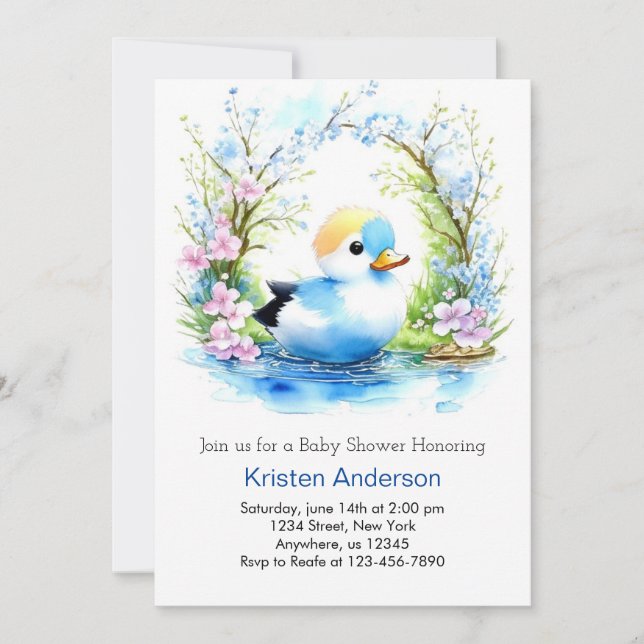 Cute Duckling Blue Boy Baby Shower Inbjudningar (Framsida)