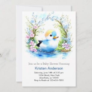 Cute Duckling Blue Boy Baby Shower Inbjudningar