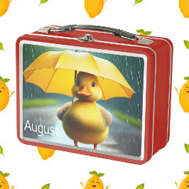 Cute Duckling med Gult Umbrella Rainy Day Art