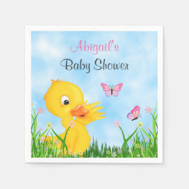 Cute Duckling och Butterflies Girl Baby Shower Pappersservett
