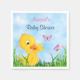Cute Duckling och Butterflies Girl Baby Shower Pappersservett