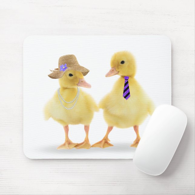 Cute Duckling par på vit Musmatta (Med mus)