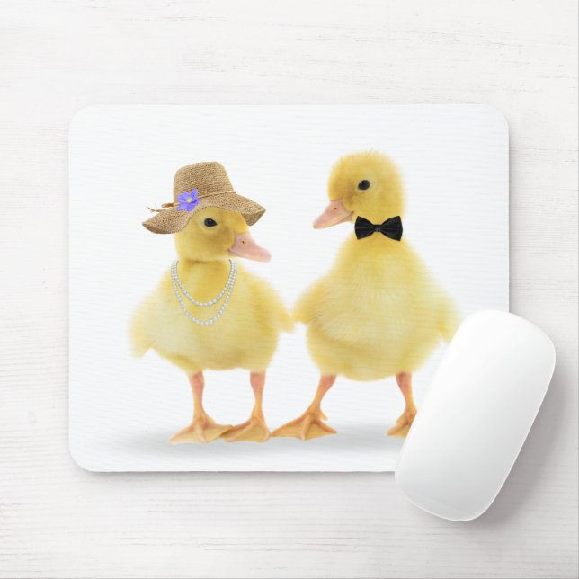 Cute Duckling par på vit Musmatta (Med mus)