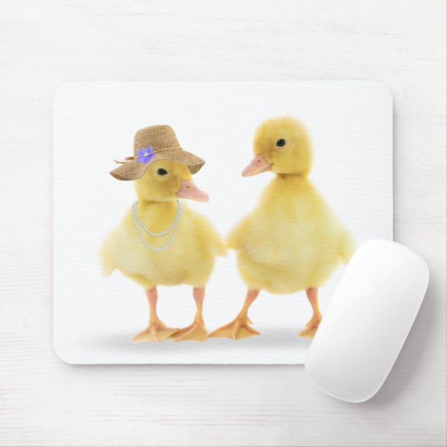 Cute Duckling par på vit Musmatta (Med mus)