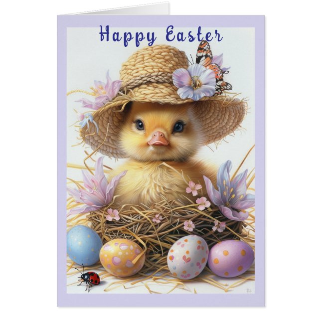 Cute Duckling Straw Hat Butterfly Ladybug Eggs Hälsningskort (Framsidan)