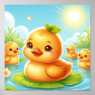 Cute Ducklings – Kids Pond Poster