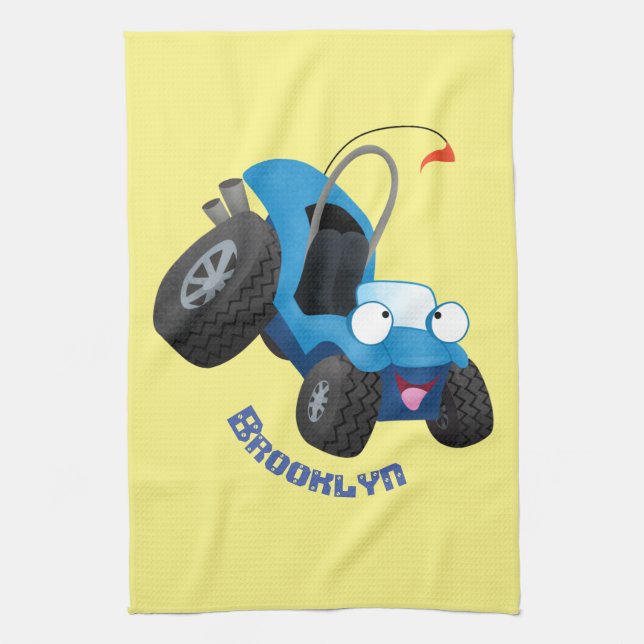 Cute dune-buggen utanför vägen fordon tecknad kökshandduk (Vertikal)