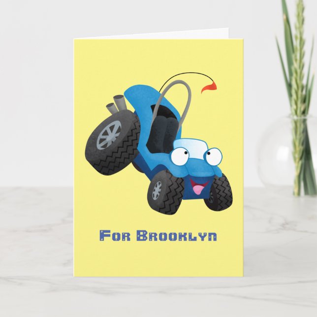 Cute dune-buggen utanför vägen fordon tecknad kort (Framsida)