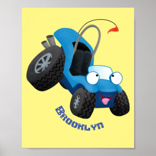Cute dune-buggen utanför vägen fordon tecknad poster