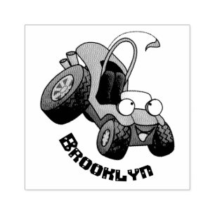 Cute dune-buggen utanför vägen fordon tecknad stämpel