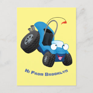 Cute dune-buggen utanför vägen fordon tecknad vykort