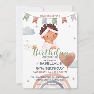 Cute duschafro Balloon Birthday Flickor party Inbjudningar