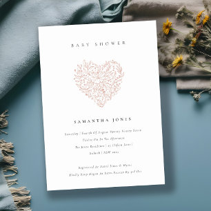 Cute Dusky Blommigt Heart Baby Shower Inbjudan
