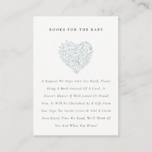 Cute Dusky Blue Blommigt Heart Bokar for Baby Show Tilläggskort