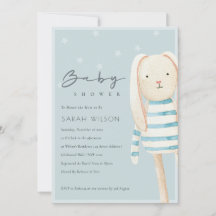 Cute Dusky Blue Grått Bunny Baby Shower Inbjudan