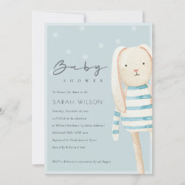 Cute Dusky Blue Grått Bunny Baby Shower Inbjudan
