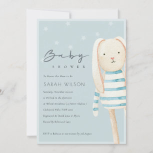 Cute Dusky Blue Grått Bunny Baby Shower Inbjudan