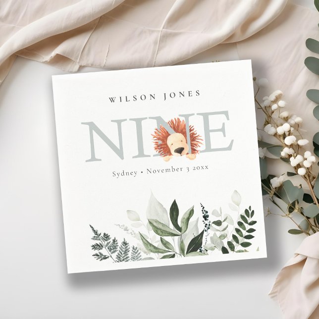 Cute Dusky Blue Lejon Foliage 9:e födelsedagen Pappersservett (Skapare uppladdad)