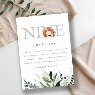 Cute Dusky Blue Lejon Foliage 9:e födelsedagen Tack Kort