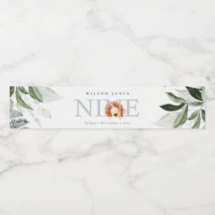 Cute Dusky Blue Lejon Foliage 9:e födelsedagen Vattenflaska Etikett