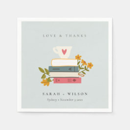 Cute Dusky Blue Stacks Storybooks Blommigt Bröllop Pappersservett