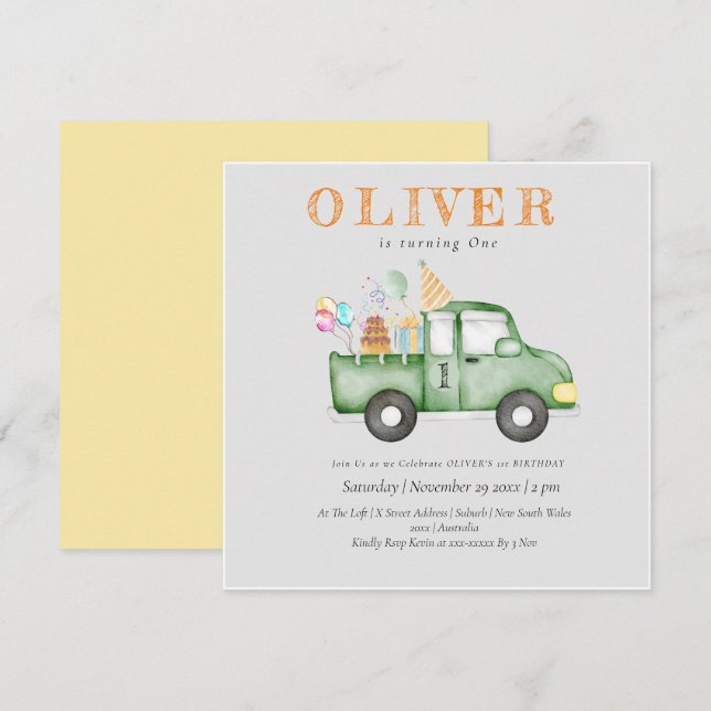 Cute Dusky-Grönt i alla åldrar Födelsedagsfest Inbjudningar (Fram/baksida)