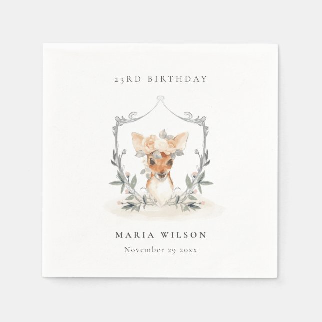 Cute Dusky Hjort Blommigt Vapensköld vid alla åldr Pappersservett (Framsidan)