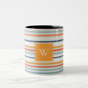Cute Dusky Orange Blue Ochre Stripe Mönster Två-Tonad Mugg