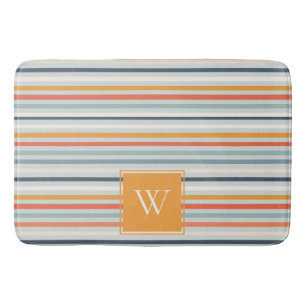 Cute Dusky Orange Blue Stripe Mönster Monogram Badrumsmatta
