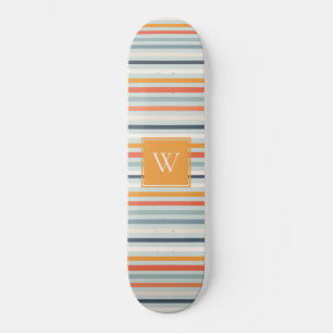 Cute Dusky Orange Blue Stripe Mönster Monogram Mini Skateboard Bräda 18,5 Cm
