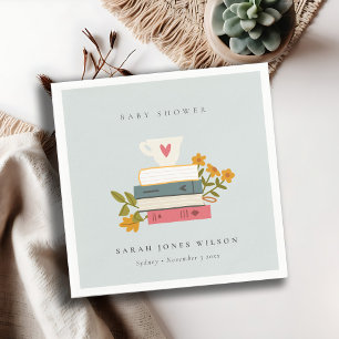 Cute Dusky Stacks Storybooks Blommigt Baby Shower Pappersservett