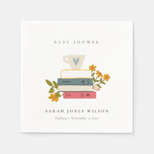 Cute Dusky Stacks Storybooks Blommigt Baby Shower Pappersservett
