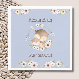 Cute Dusty Blue Blommigt Woodland Uggla Baby Showe Pappersservett