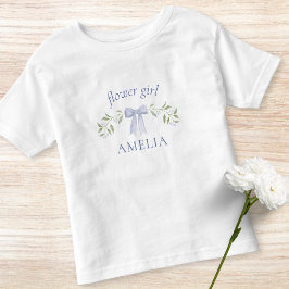 Cute Dusty Blue Bow & Blommigt Namn Flower Girl T Shirt