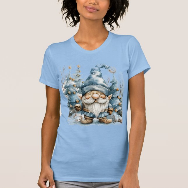 Cute Dusty Blue Gnome Jul T Shirt (Framsida)