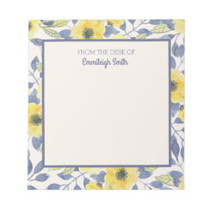 Cute Dusty Blue Gula blommor Cream från Desk of Anteckningsblock