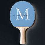 Cute Dusty Blue White Monogram Elegant Script Namn Pingisracket<br><div class="desc">Modern Cute Dusty Blue White Grått Monogram Elegant Namn Script Ping Pong Paddle Paddle</div>