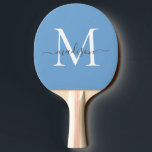 Cute Dusty Blue White Monogram Elegant Script Namn Pingisracket<br><div class="desc">Modern Cute Dusty Blue White Grått Monogram Elegant Namn Script Ping Pong Paddle Paddle</div>