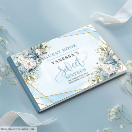 Cute Dusty Blue White Peonies Sweet sixteen 16:e Gästböcker