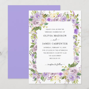 Cute Dusty Lila Lavender Greenery Blommigt Bröllop Inbjudningar