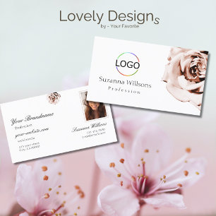Cute Dusty Rosa ros Plain White med Logotyp Photo Visitkort
