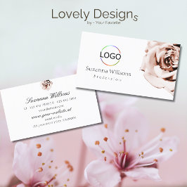 Cute Dusty Rosa ros Plain White med Logotyp Simple Visitkort