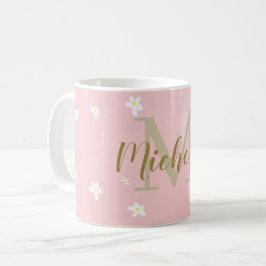Cute Dusty Rosa Sweet Daisys Girly Monogrammed Kaffemugg