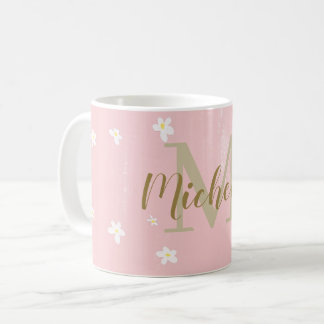 Cute Dusty Rosa Sweet Daisys Girly Monogrammed Kaffemugg