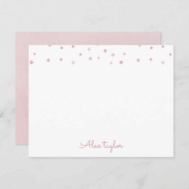 Cute dusty rose stars kids Personalized Stationery Anteckningskort (Fram/baksida)